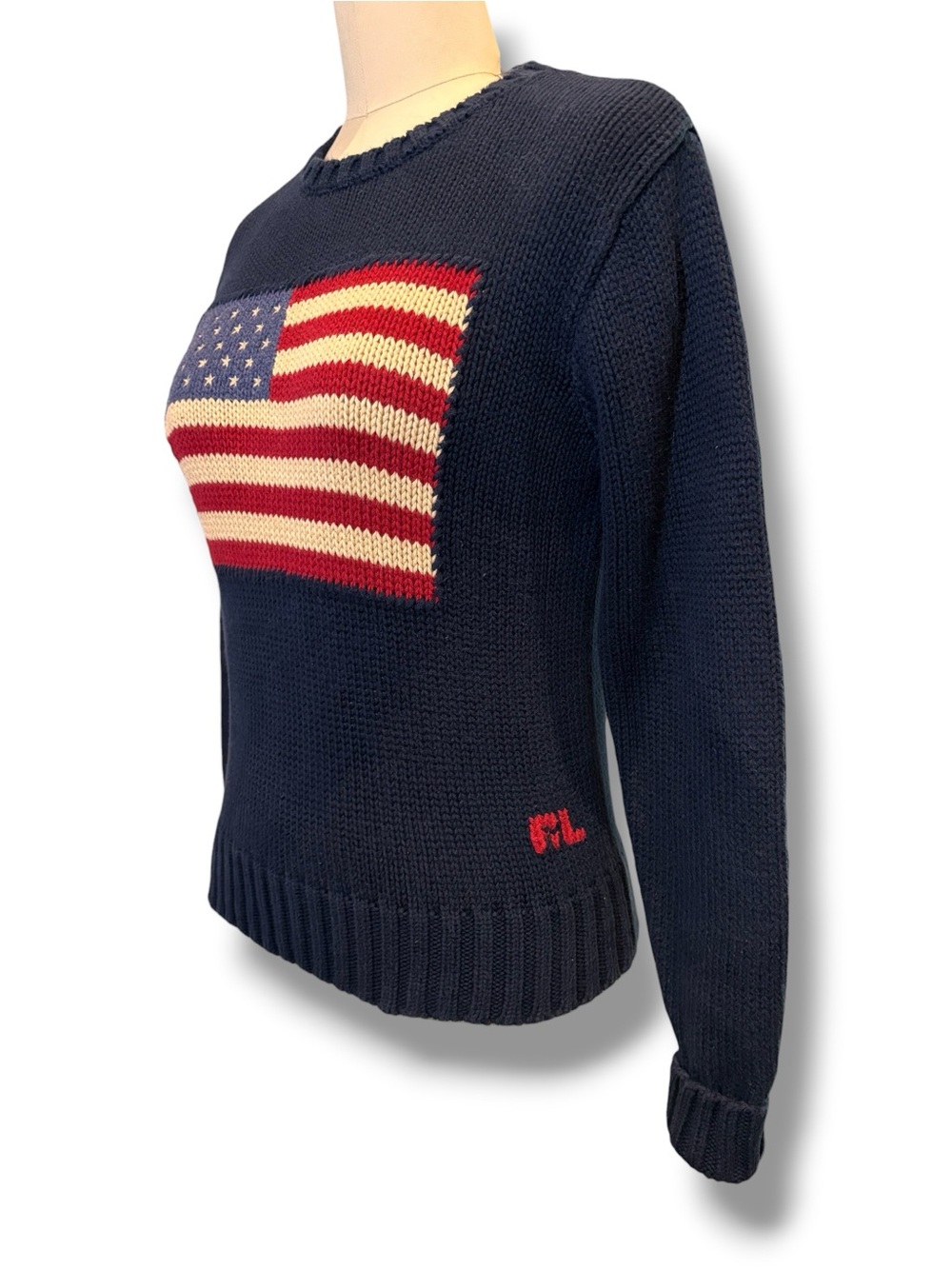 Vintage Polo by Ralph Lauren American Flag Sweater Black RL Inscribed Women’s S - Picture 5 of 10